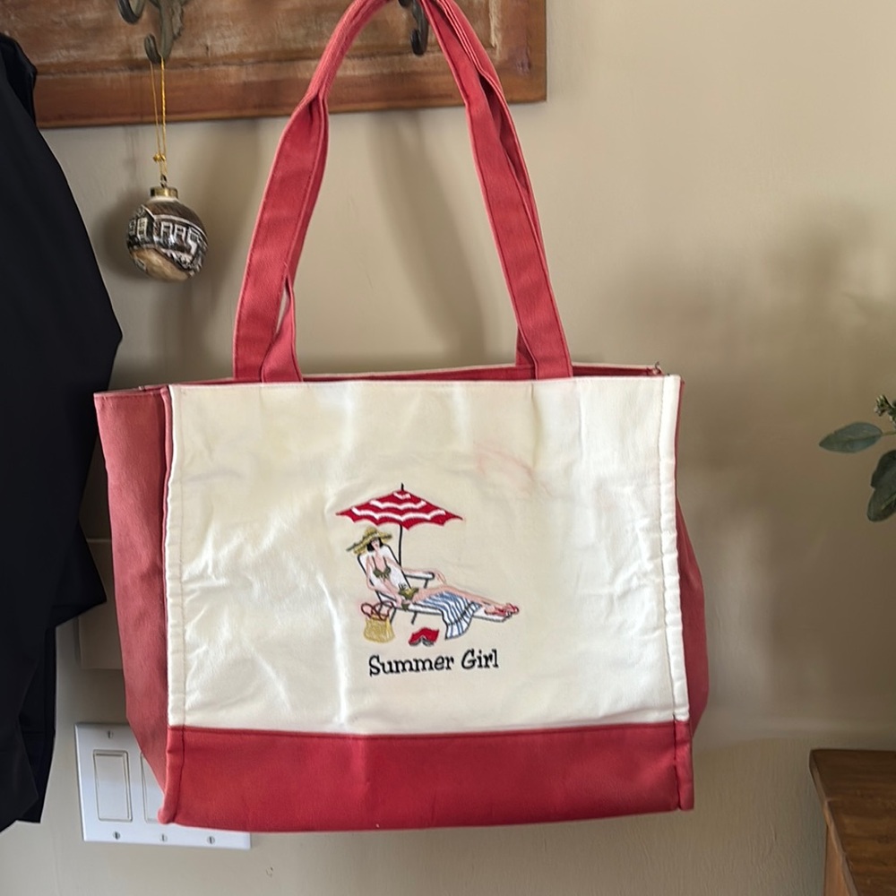Summer Girl Red and White Tote Bag
